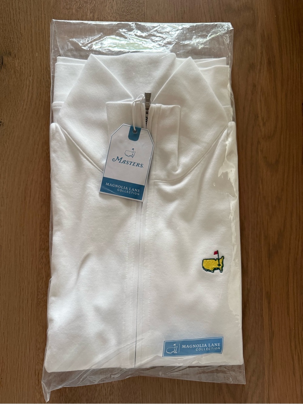 Masters White Half-Zip Pullover with Yellow Green Embroidered Logo